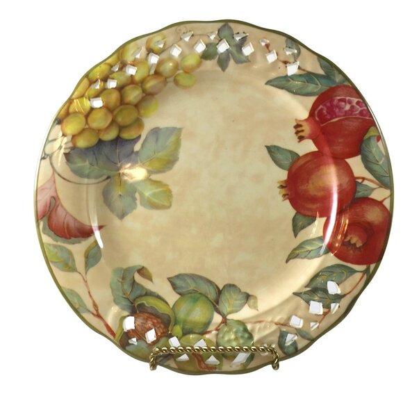 Set of 2 Vintage Amiata Italy Salad Plates, Fruit & Gold Lattice Rim - Picture 2 of 9